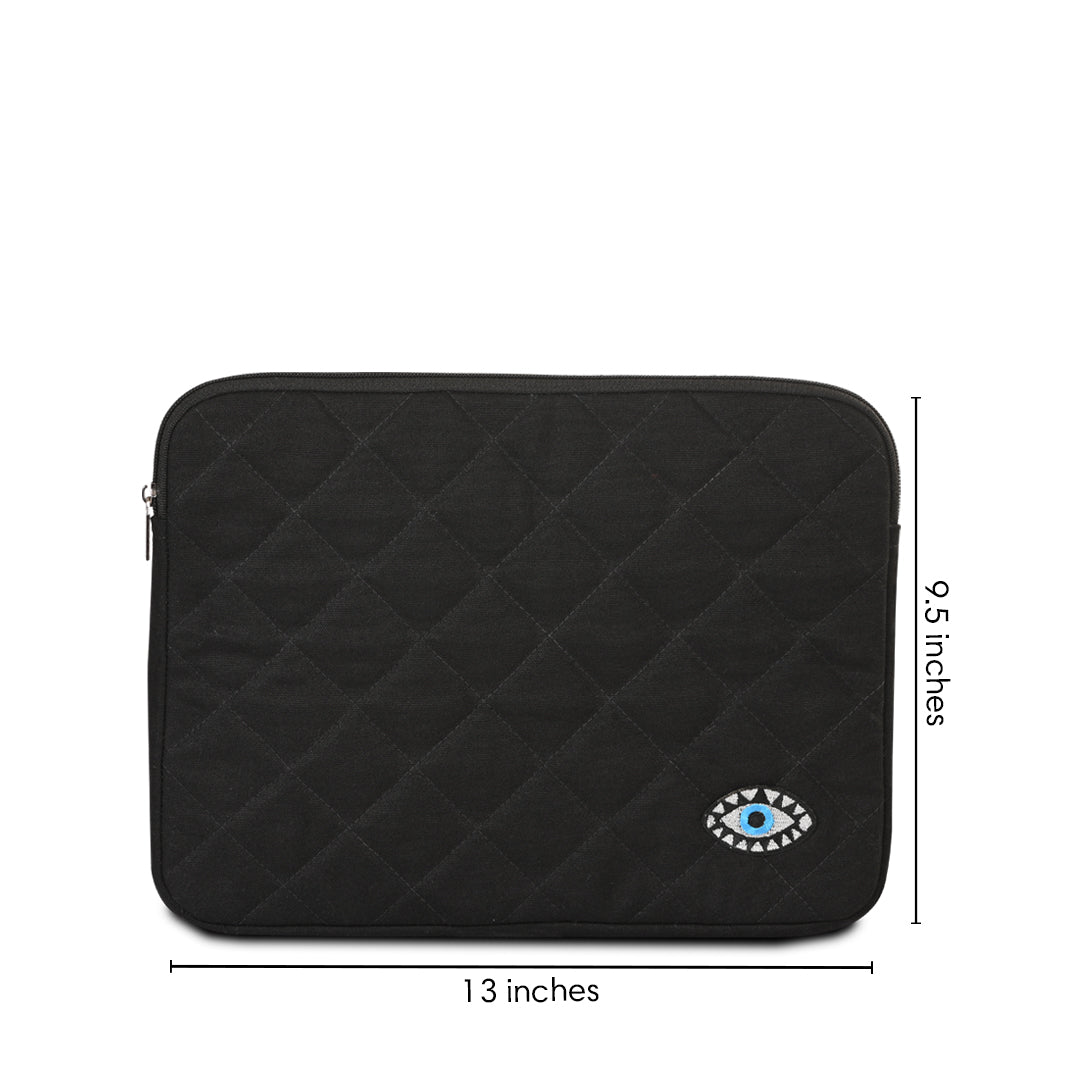 Quilted Evil Eye Laptop Sleeve Black