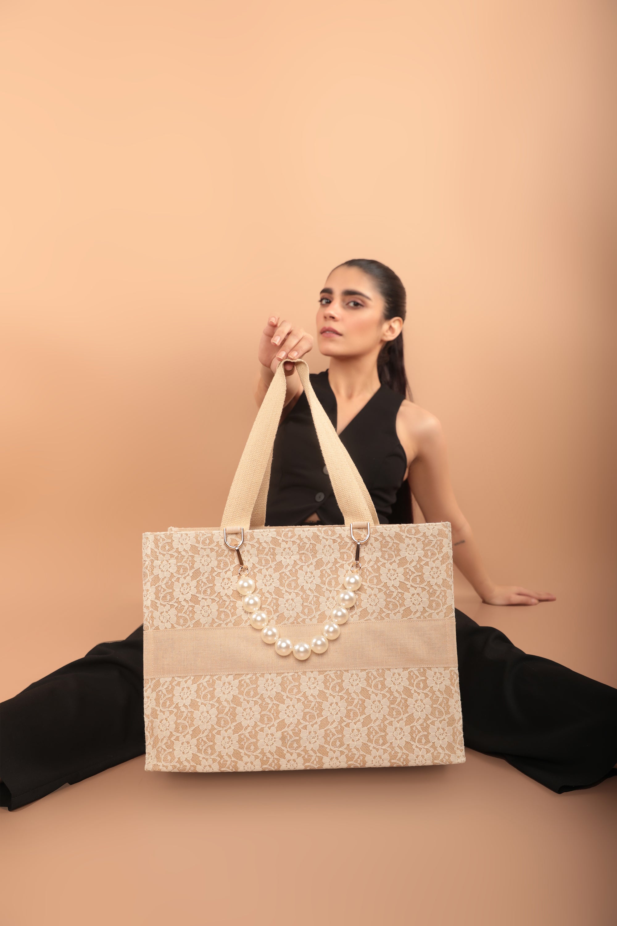 Audrey Lace Tote Bag Natural