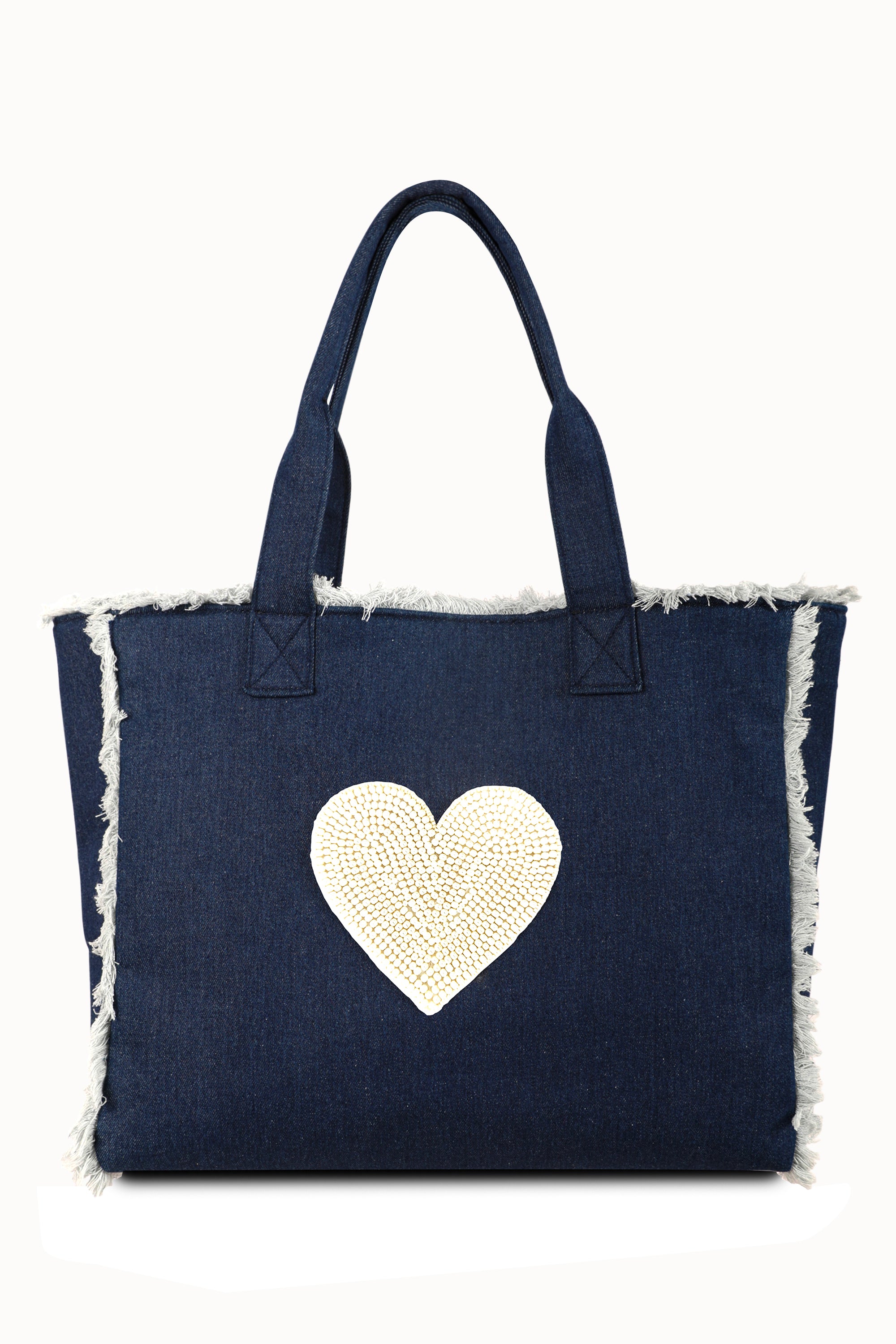 Amor Pearl Fringe Tote Bag Denim