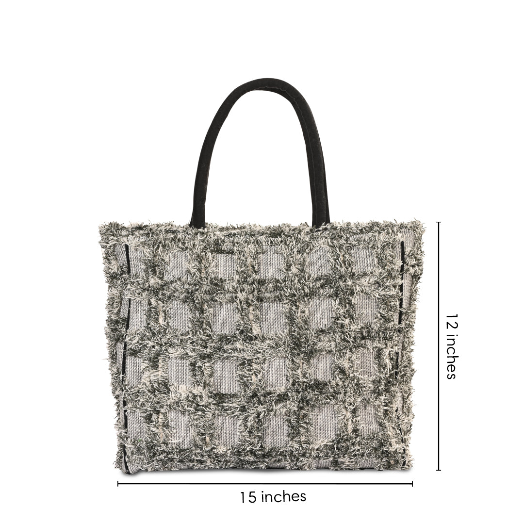 Feya Textured Fringe Tote Bag Grey