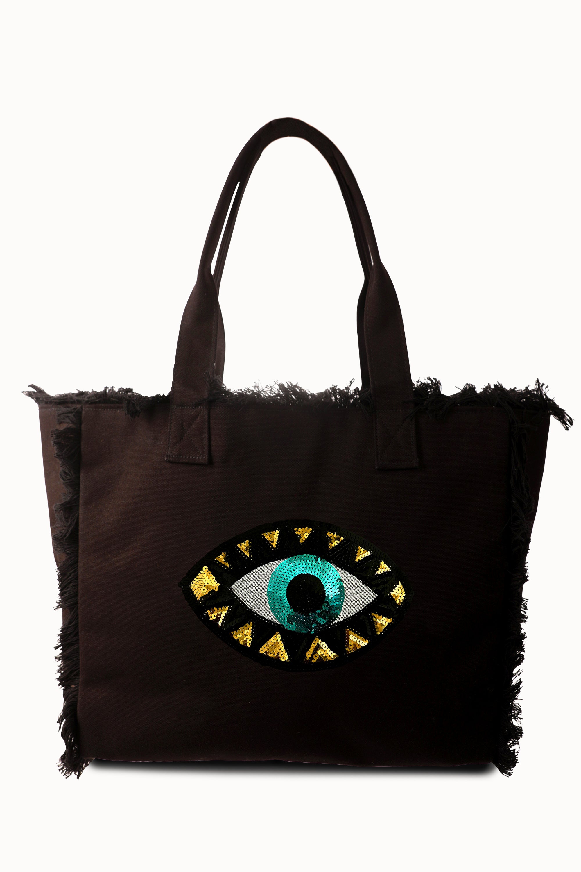 Evil Eye Fringe Tote Bag Black