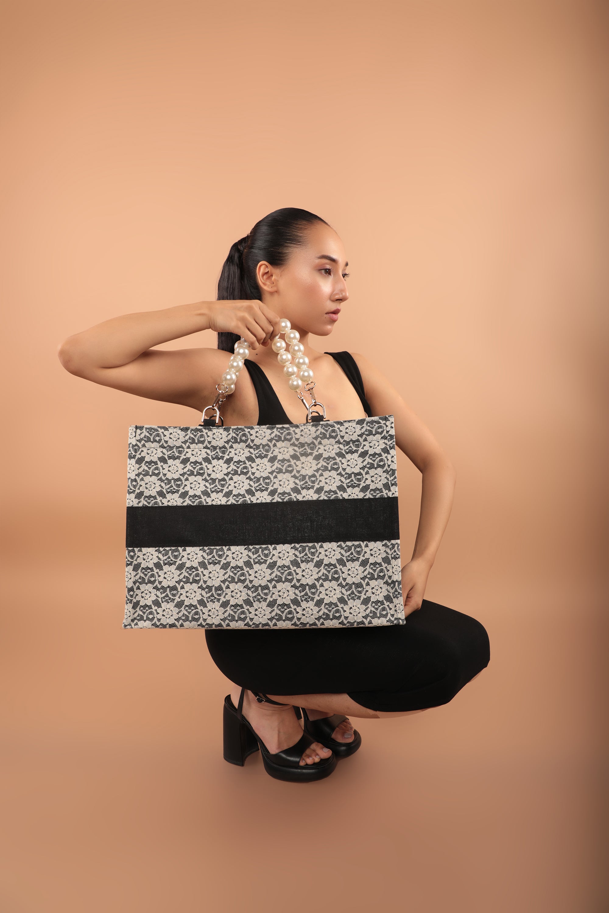 Audrey Lace Tote Bag Black