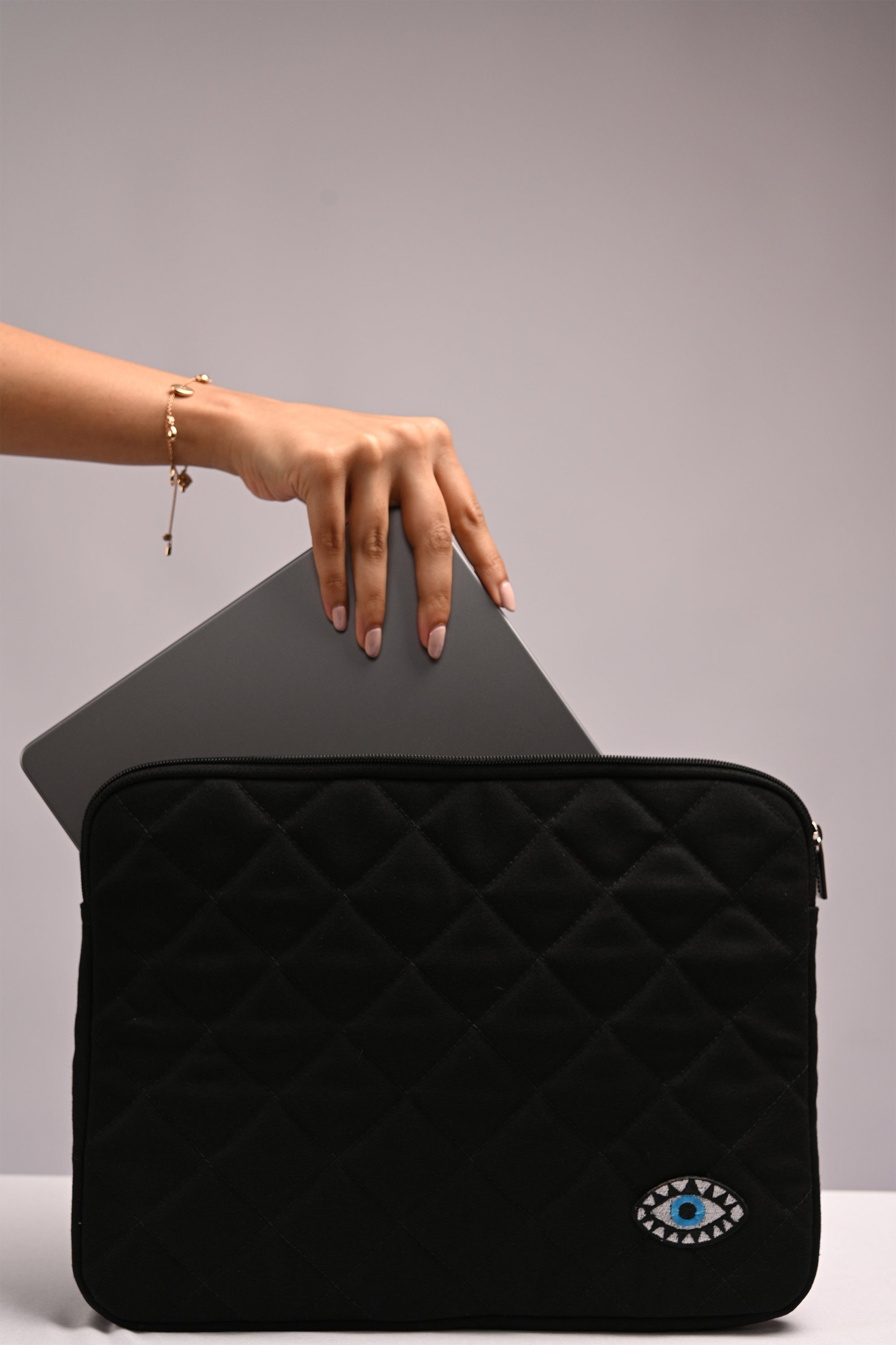 Quilted Evil Eye Laptop Sleeve Black